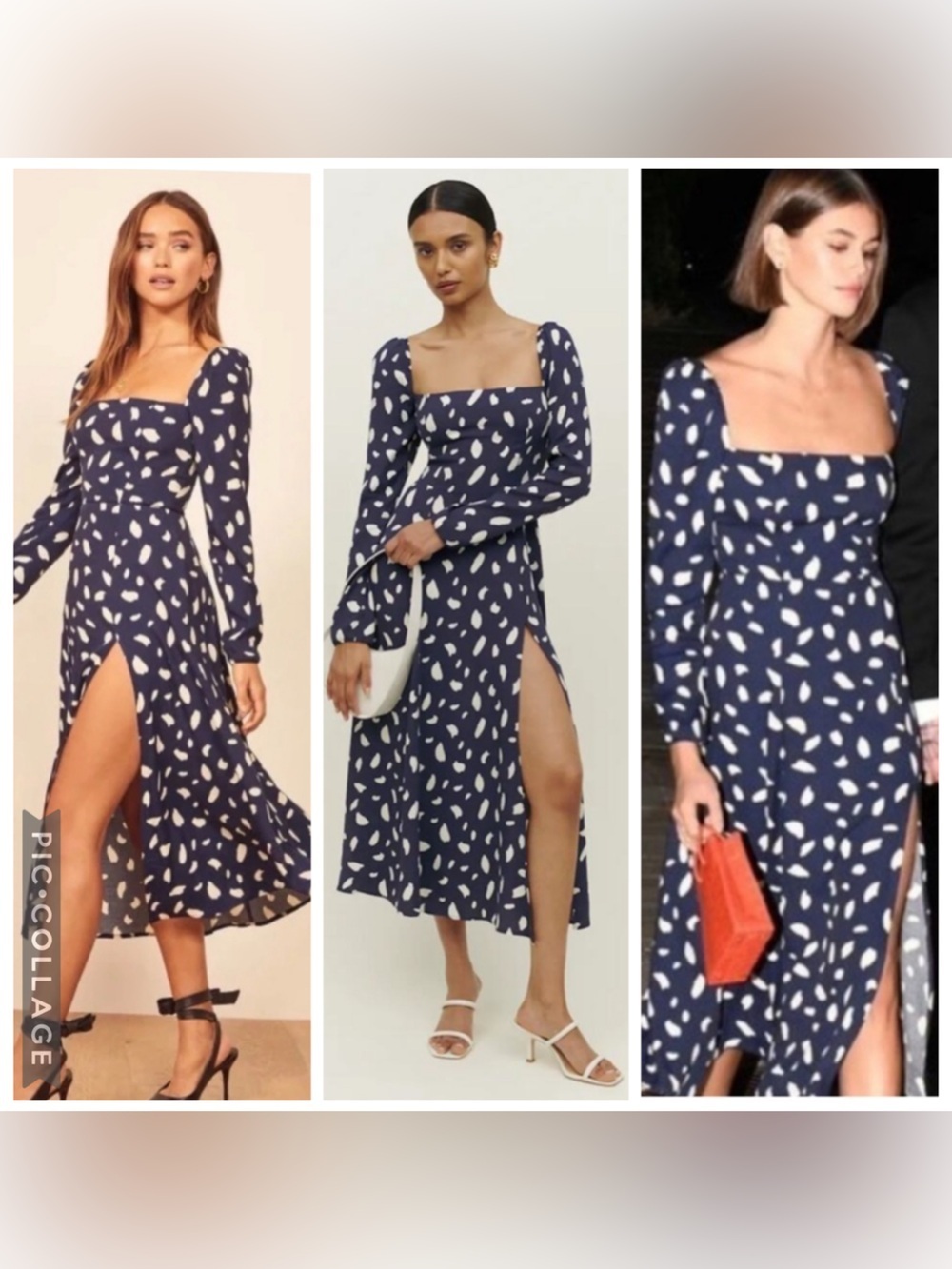 Reformation Sigmund Navy & White Long Sleeve Midi Dress - Size 6